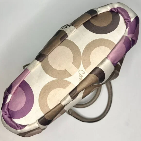 Coach Madison Clover Print Sophia Satchel Purple Pink Sateen Taupe Leather 15946 - Picture 8 of 14